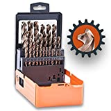 Lichamp 29PCS HSS Cobalt Drill Bits Set 1/16" to 1/2" with Three Flute for Hard Metal, Hardened Stainless Steel and Cast Iron