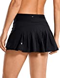 CRZ YOGA Women's Quick Dry Pleated Tennis Skirts Mid Waisted Cute Athletic Workout Running Sports Golf Skorts Volleyball Black Small