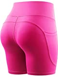 CADMUS High Waist Yoga Shorts for Women Workout Running Shorts Naked Feeling Biker Shorts Tummy Control Deep Pockets, Rose Red, XS
