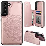 MMHUO for Samsung S22 Plus Case with Card Holder,Flower Magnetic Back Flip Case for Samsung Galaxy S22 Plus Wallet Case for Women,Protective Case Phone Case for Samsung Galaxy S22 Plus 5G,Rose Gold