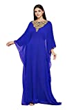 ANIIQ Women Dubai Kaftan Farasha Caftan Long Maxi Dress Long Sleeves Georgette Ethnic, Bridal, Evening, Party, Wedding Dress with Free Scarf, Color- Royal Blue, Size- Free
