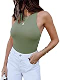 Womens Sexy Sleeveless Halter Neck Racer Back Leotard High Waist Thong Bodysuits Tank Tops Dark Green X-Large