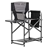 EVER ADVANCED Medium Tall Directors Chair Foldable Makeup Artist Chair Bar Height with Side Table Cup Holder and Storage Bag Footrest, Supports 300LBS (Grey, Seat Height: 23.2 inches)