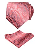 Alizeal Paisley Men's Necktie and Pocket Square (59" Length x 3.5" Width, Coral)