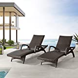 Iwicker Aluminum Rattan Patio Chaise Lounges Padded with Quick Dry Foam Outdoor Adjustable Wicker Reclining Lounge Chairs with Wheels and Armrest, Set of 2