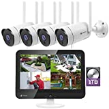 [8CH Expandable] Kittyhok All in One 2K Wireless Security Camera System with 12" HD Monitor, 4Pcs 3MP Home IP Surveillance Cameras with 2 Way Audio, Remote View, 24/7 Recording, 1TB HDD