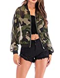 Yimoon Women's Summer Mesh Jacket Lightweight Zip Up Sheer Bomber Jacket(Green-M)