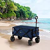 Portal Folding Collapsible Wagon Utility Outdoor Camping Beach Cart with 8" Wheels & Adjustable Handle, Blue