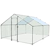 OUYESSIR Outdoor Metal Chicken Coop, Large Walk-in Chicken Run Pen with Waterproof Cover, Rabbit Habitat Flat Shaped Poultry Cage for Backyard Farm Use (10L x13W x 6.2H, Silver)