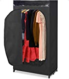 Whitmor Portable Wardrobe Clothes Closet Storage Organizer with Hanging Rack - Black Color - No-tool Assembly - See Through Window - Washable Fabric Cover - Extra Strong & Durable - 19.75 x 36 x 64