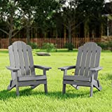 MXIMU Folding Adirondack Chairs Set of 2 Weather Resistant Plastic Fire Pit Chairs Adorondic Plastic Outdoor Chairs for Firepit Area Seating Lifetime (Grey)