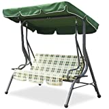 3-Person Steel Porch Canopy Swing Seat with Stand, Adjustable Canopy Soft Cushioned UV Protection for Garden Poolside Porch Patio Backyard