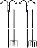 Double Shepherds Hook, STAUKOK 76 Inch Bird Feeder Pole with 5 Prongs Base, Heavy Duty Garden Hook for Hanging Plant, Lantern, Hummingbird Feeder (2 Pack)