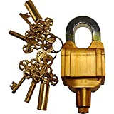 PARIJAT HANDICRAFT Garden Lock Functional Brass Square Tricky Lock Puzzle Padlock with 6 Keys (3X2 Set) Vintage Look Heavy Duty