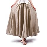 OCHENTA Women's Flowy Bohemian Maxi Medieval Skirt for Summer Beach Goth Fairycore Cottagecore Off White 85CM Length