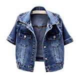 BlueFire2015 Women Short Sleeve Denim Jacket Button Down Shawl Stretch Denim Jean Jacket (dark blue, L)