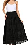 Sakkas 0604 Lace and Ribbon Peasant Boho Skirt - Black - One Size