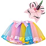 BGFKS Layered Ballet Tulle Rainbow Tutu Skirt for Little Girls Dress Up with Matching Sparkly Unicorn Hairbow