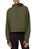 LASLULU Womens Athletic Hoodies Zipper Long Sleeve Crop Tops Oversized Winter Warm Sweater Fleece Lined Sweatshirt Workout Tops with Thumb Hole(Army Green Small)