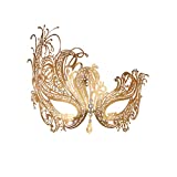 Masquerade Mask for Women Metal Mask Shiny Rhinestone Venetian Party Evening Prom Ball Mask Bar Costumes Accessory (Phoenix Gold)