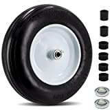 Flat Free Wheelbarrow Tire 14.5" Universal Fit Air Less Tires 4.80 4.00-8 5/8 Bearing 3" Centered hub Foamed Polyurethane Tire for Garden Outdoor Cart Wagon Lawn Mower Ribbed Tread Axle hole 16mm 2pc