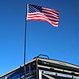 The Traveler RV Ladder Flag Pole Kit. Includes Steel RV Flagpole Mount, Fits Standard 1" RV Ladders, 12ft Fiberglass Retractable Pole, A Beautiful 3'x5' US Flag And A Storage Bag.