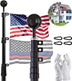 SCWN Flag Pole for Outside in Ground-20FT Telescoping Extra Thick Heavy Duty FlagPole for Yard,with 3x5 American Flag,Black Telescopic Adjustable Outdoor Flag Poles,for Commercial or Residential