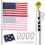 Gientan 25FT Telescopic Flag Pole, Extra Thick In-ground Aluminum Flagpole Kit with 3x5 US Flag and Golden Ball Top, for Commercial Residential Outdoor Use, Fly 2 Flags