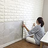 CHMING 10PCS 3D Brick Wall Stickers, PE Foam Self-Adhesive Wallpaper Removable and Waterproof Art Wall Tiles for Bedroom Living Room Background TV Decor