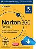 Norton 360 Deluxe 2022 Antivirus software for 5 Devices with Auto Renewal - Includes VPN, PC Cloud Backup & Dark Web Monitoring [Download]