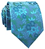 Mens Teal Blue Ties Floral Fashion Woven Silk Paisley Party Formal Necktie Gifts