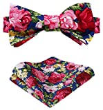 Pink Bow Ties for Men Rose Floral Printing Bowties Formal Tuxedo Self Tie Handkerchief Wedding Party Classic Pocket Square Set