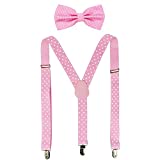 Suspenders For Men,Women Adjustable Suspends Bow Tie Set Solid Color Y Shape (Dots-Pink)