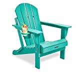 MUCHENGHY Folding Adirondack Chairs, Patio Chairs, Lawn Chairs, Outdoor Chairs, Adirondack Chair Plastic, Fire Pit Chairs, Weather Resistant with Cup Holder for Deck, Backyard, Garden(Lake Blue)