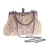 Women Beaded Sequin Purse Evening Beaded Clutch Purses for Women Wedding Cocktail Party, 20s Purses and Handbags (Champagne)