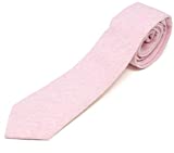 Men's Chambray Cotton Skinny Necktie Tie Textured Distressed Style - 14 - Pink