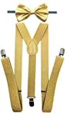 CD Gold Suspender with Matching Metalic, Champagne, Sequined Bowtie Set (Champagne Gold)