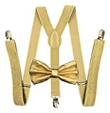 Metallic Gold Bow Tie & Matching Suspenders Set Tuxedo Wedding Prom Youth Men