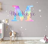 Girls Nursery Shimmer Rainbow Printed Initial and Stars Custom Personalized Name and Initial Vinyl Wall Decal, Decor for Babies Wall Sticker (X Large)