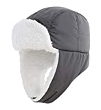 Home Prefer Toddler Boys Trapper Hat Waterproof Snow Ski Hat Kids Winter Hat with Earflaps Sherpa Skull Caps Grey Medium