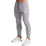 Wangdo Men's Joggers Sweatpants Gym Training Workout Pants Slim Fit with Zipper Pockets(Grey-M)