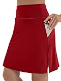Womens Tennis Skirk with Inner Shorts Golf Skirt Mid-Length Skort Quick Dry Red L