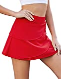 Micoson Womens Pleated Tennis Skirt Ruffle Golf Skorts with Pockets High Waisted Athletic Skirts Red