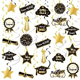 2022 Graduation Hanging Swirls, Graduation Party Supplies, Black and Gold Hanging Ceiling Swirl Decorations, 54pcs Congratulation Graduation Decoration for Graduation Party, College Ceremony