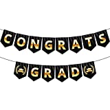 Congrats Grad Banner, 10 Feet - No DIY, Graduation Banner | Black and Gold Graduation Decorations | Black and Gold Graduation Party Decorations 2022 | Congratulations Banner, Class of 2022 Decorations