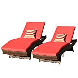 Sundale Outdoor Chaise Lounge Set of 2,Rattan Wicker Patio Lounge Chairs for Outside,Adjustable Chaise Loungers with Cushions & Pillows for Deck,Indoor,Yard - Steel, Living Coral