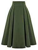 Belle Poque Skirt Knee Length with Pockets Elastic Waist A Line Skirt,Olive Green M
