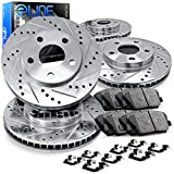 R1 Concepts eLINE Series Front Rear Drilled and Slotted Brake Rotors with Ceramic Brake Pads and Hardware Kit Compatible For 2013-2020 Ford Fusion, Lincoln MKZ