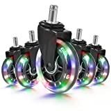 Hivexagon Office Chair Caster With RGB Color Changing Lights Set of 5 Rubber Replacement, Heavy Duty Universal Quiet Rolling Casters Fit Standard Office Chair for Hardwood Floors, Tiles and Carpet