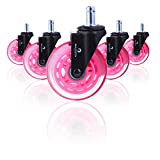 ALLGREEN Gaming Chair Wheels & Office Chair Caster Wheels 5 pcs Replacement Set Casters Heavy Duty Easy Installation and Universal Fit Smooth Rollerblade Swivel Glider - Safe for All Floors (Pink)